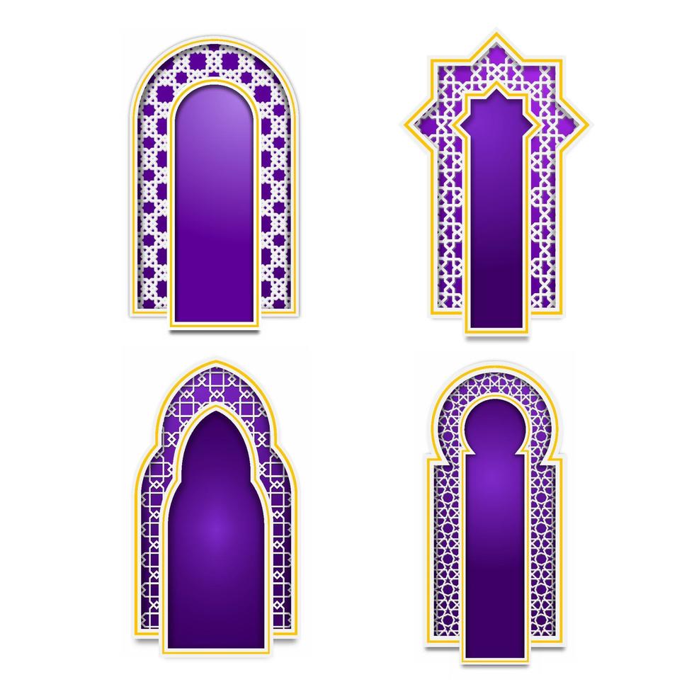 mosque islamic gate vector illustration set in purple and yellow elegant