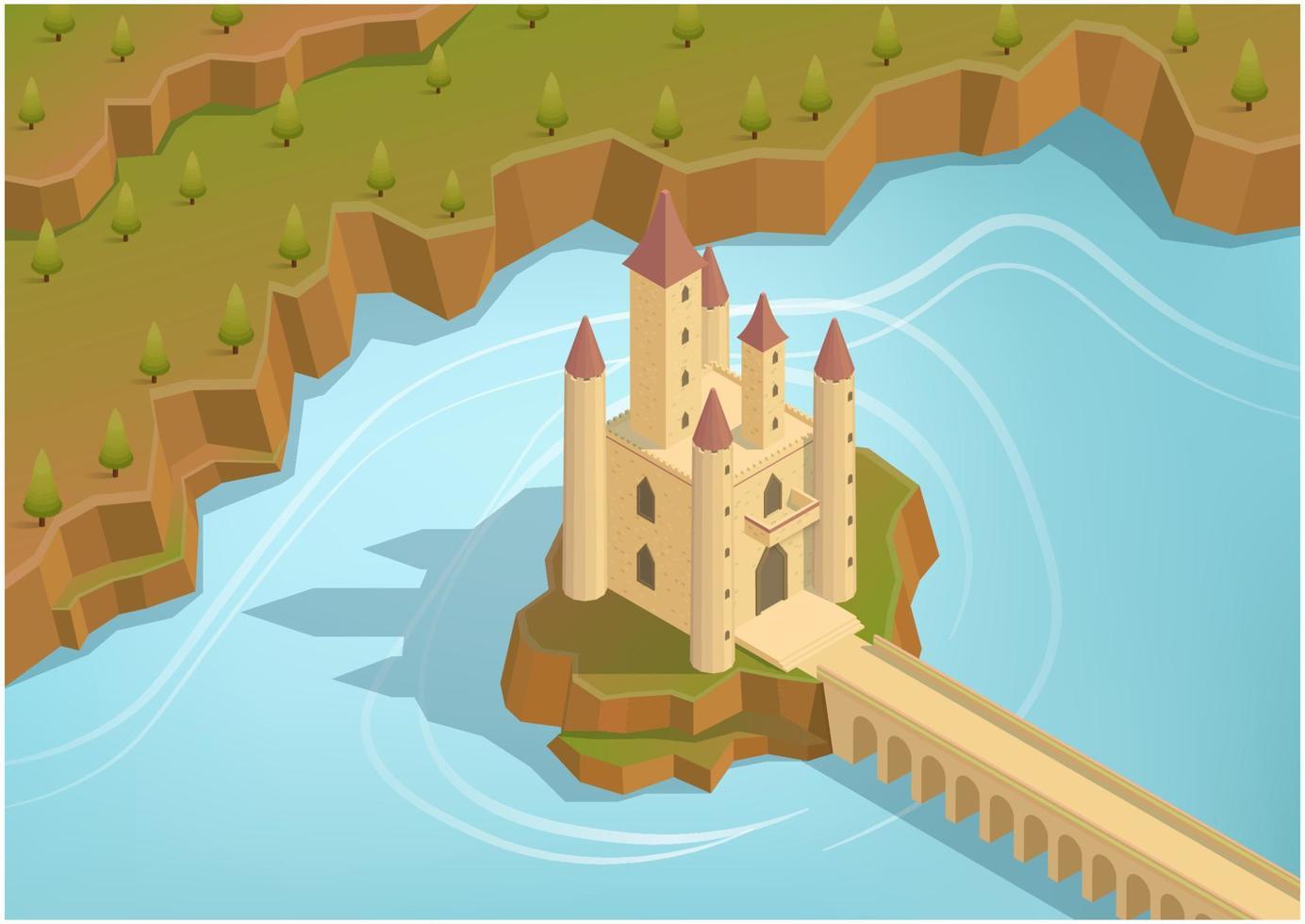 Isometric castle on an island vector