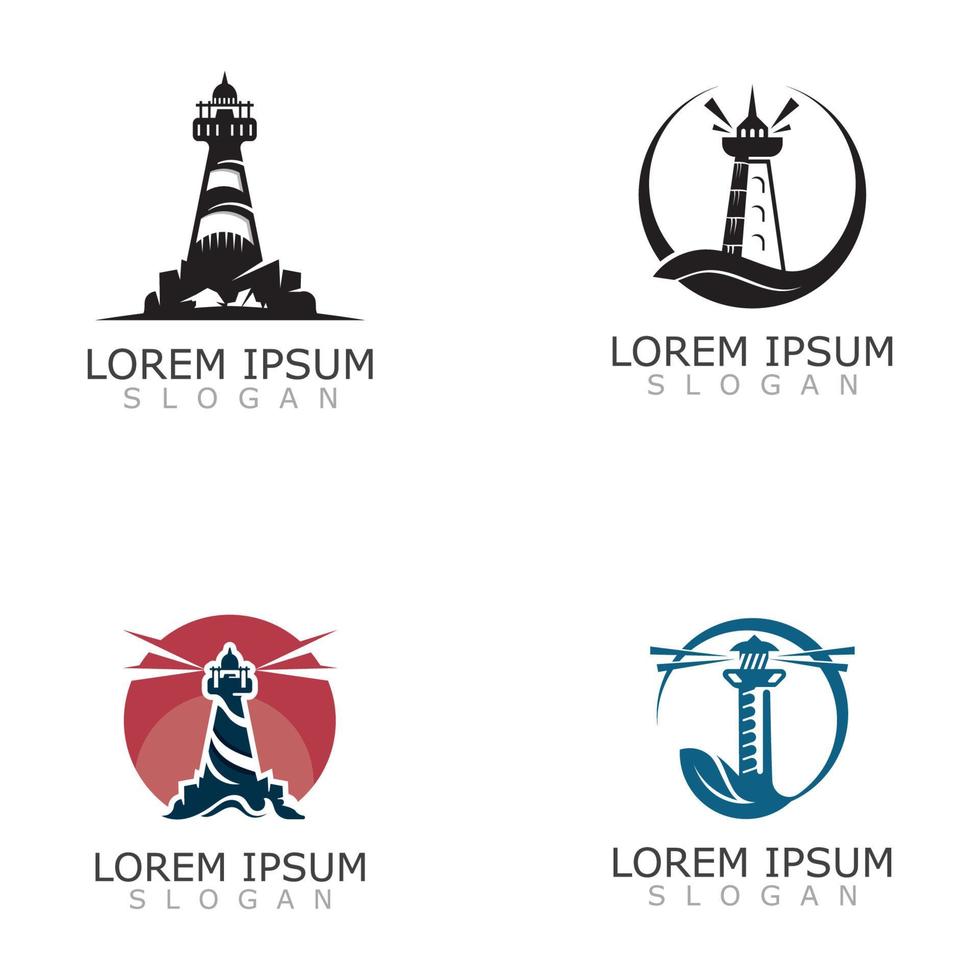 Lighthouse beacon tower logo vector illustration design, vintage symbol