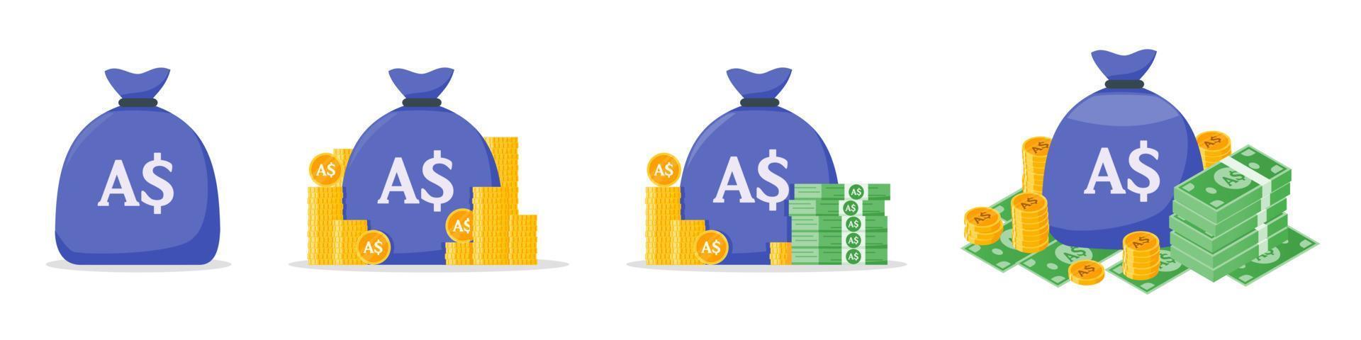 Australian Dollar Money Bag Icon Set vector