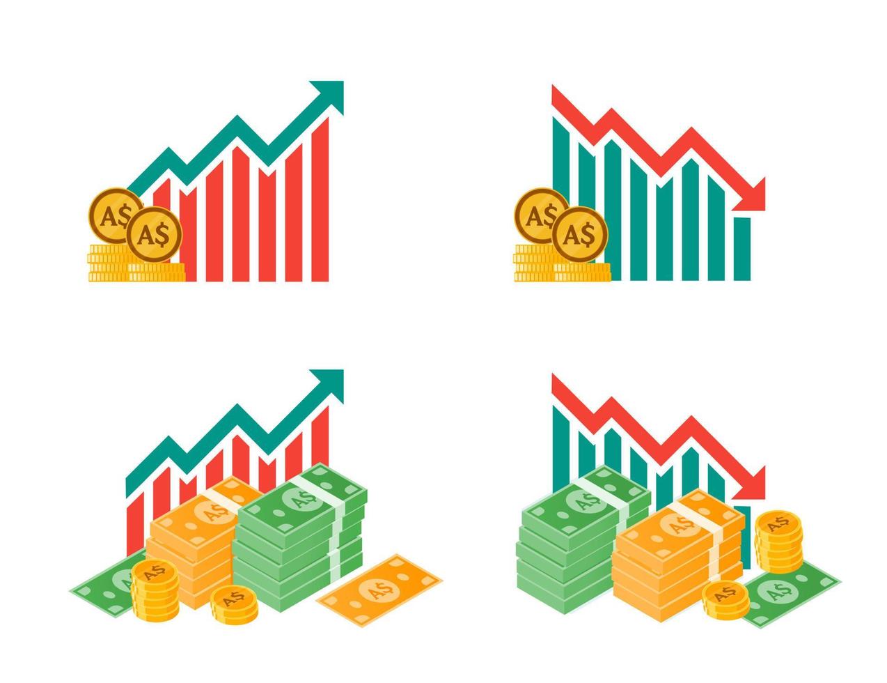 ilustraciones de fluctuación de dinero en dólares australianos vector