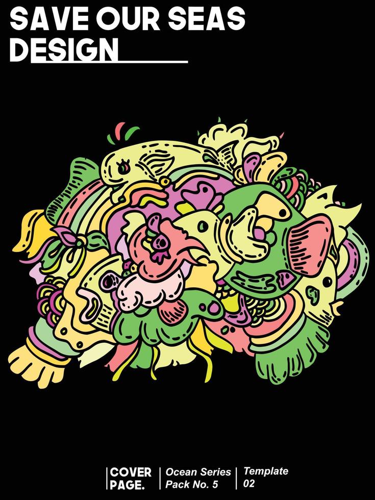 the diversity of beautiful underwater creatures in the blue sea pink pattern vector