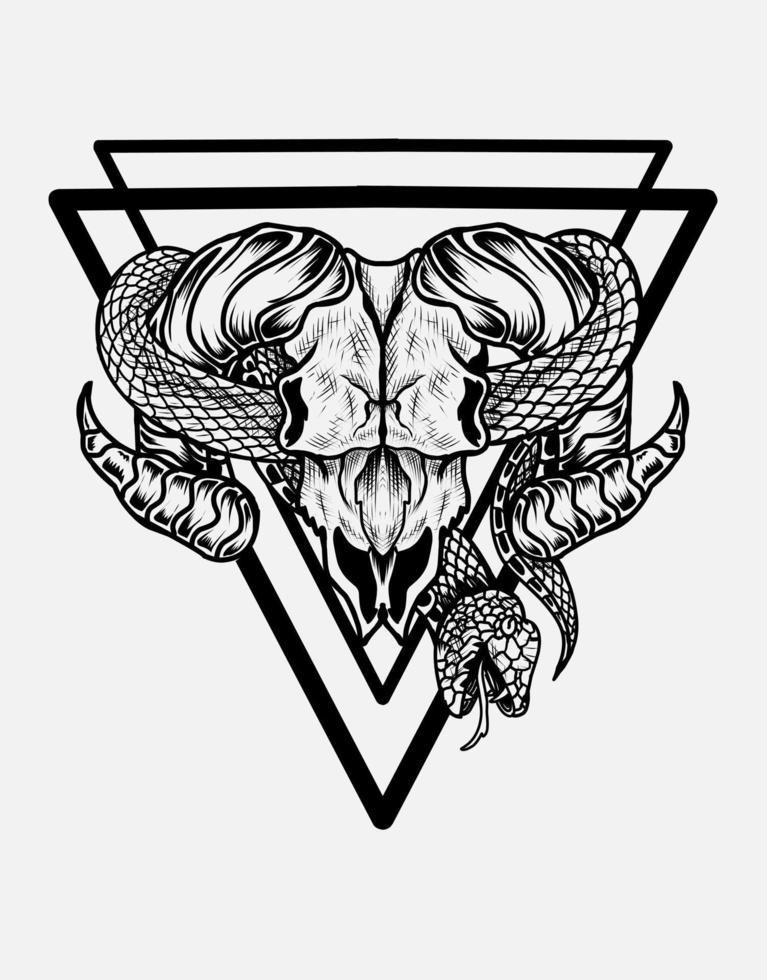 illustration vector goat skull head wit snake