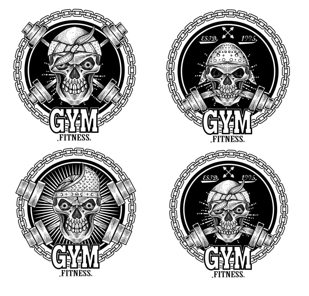 set skull gym fitness logo vector