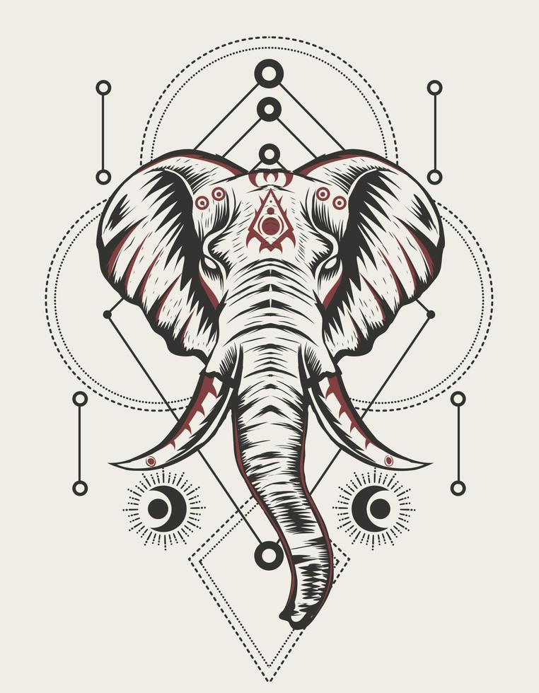 illustration vector elephant head tribal style