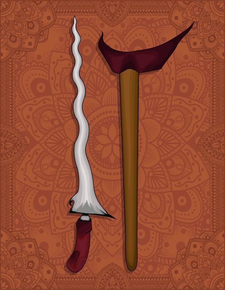 illustration vector javanese keris weapon on mandala background