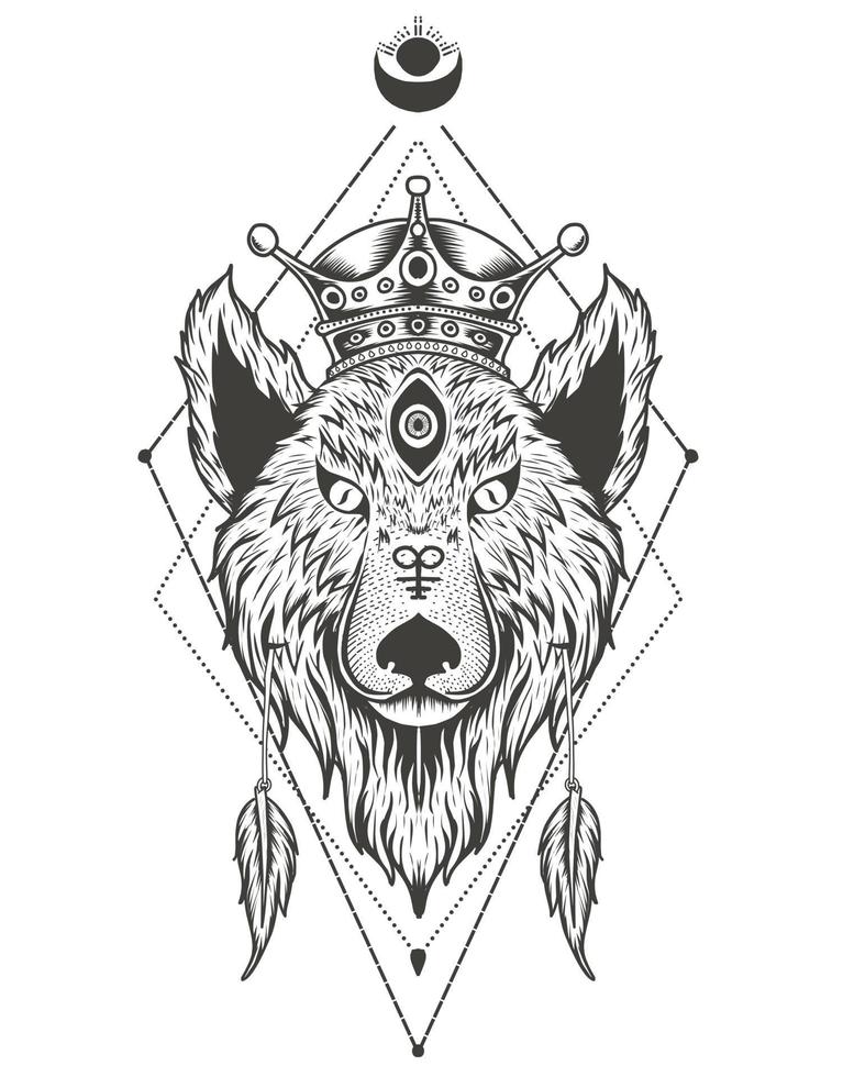 illustration vector king wolf with engraving style