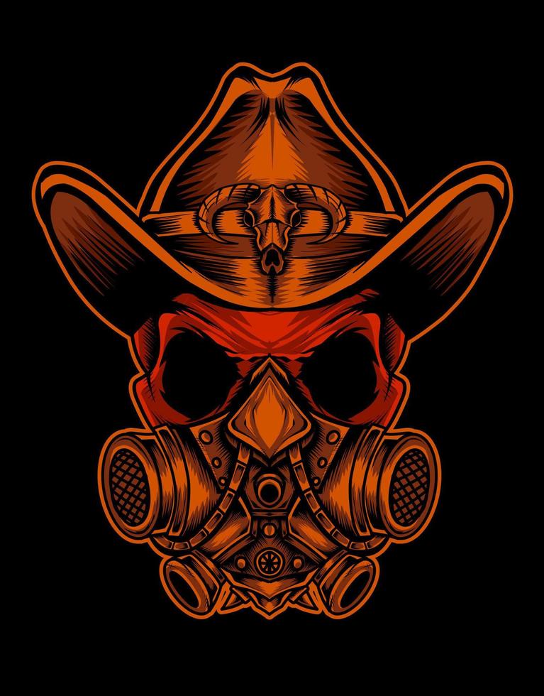 illustration vector cowboy skull with mask