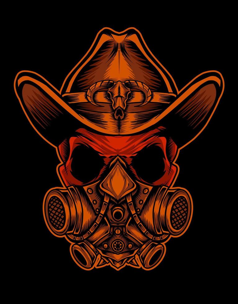 illustration vector cowboy skull with mask