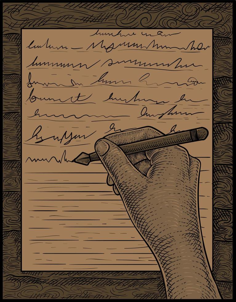 illustration antique hand writing with engraving style vector