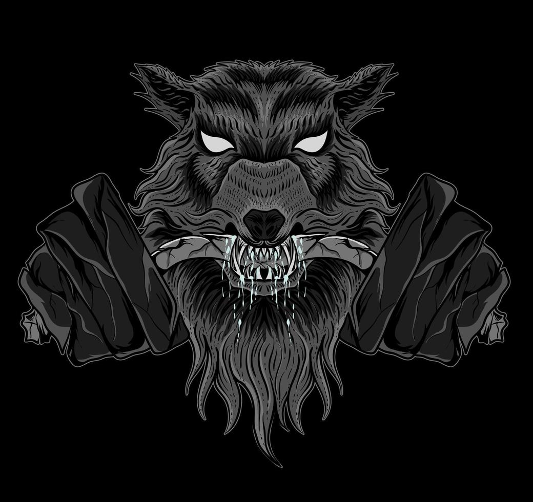 illustration vector angry wolf head with barbel