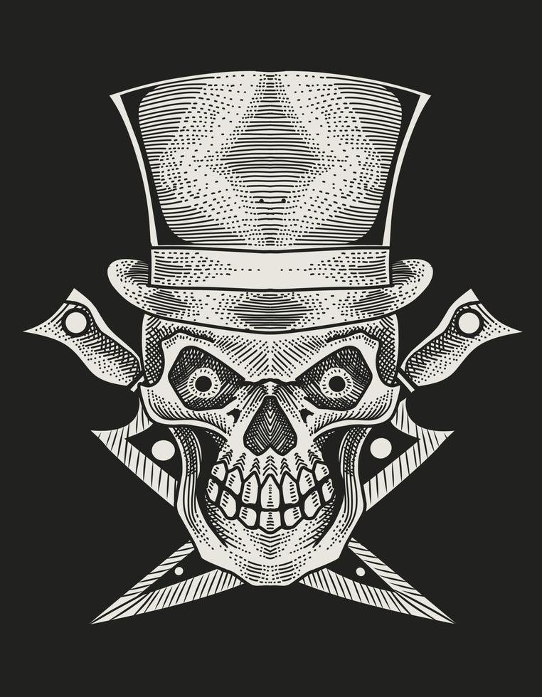 illustration vector skull knife engraving style
