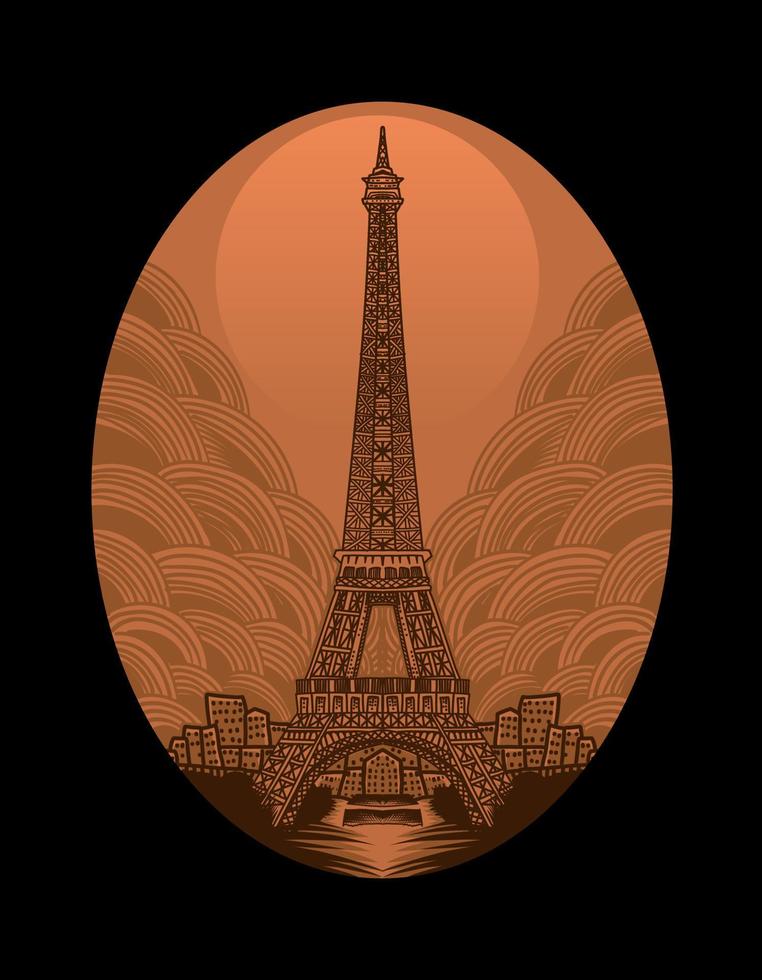 illustration retro eiffel tower with vintage style vector