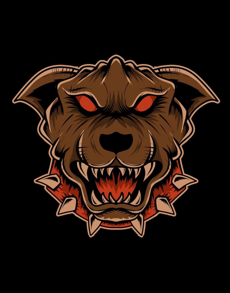 illustration angry dog head with collar vector