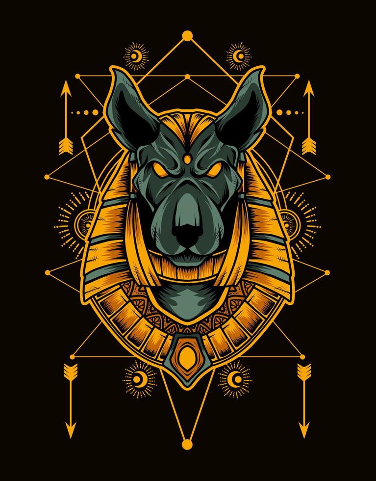 illustration anubis head with sacred geometry vector