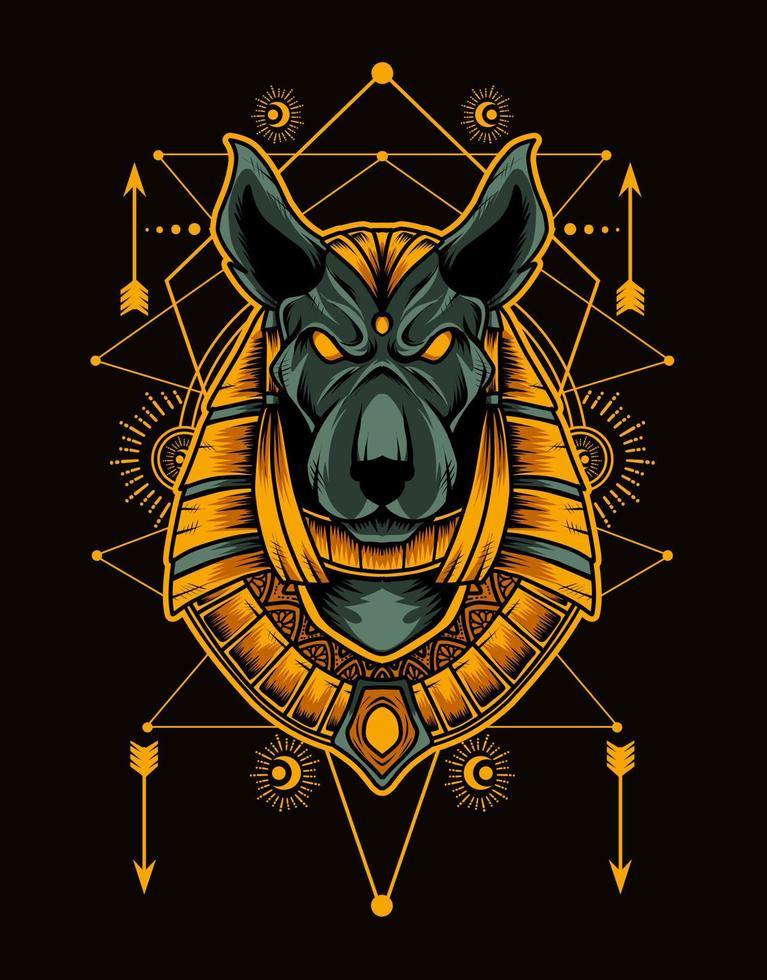 Ilustración cabeza de anubis con geometría sagrada vector