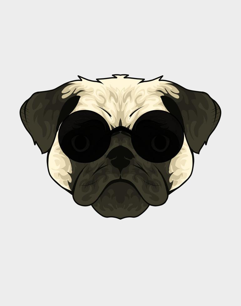 Ilustración cabeza de perro pug sobre fondo blanco. vector