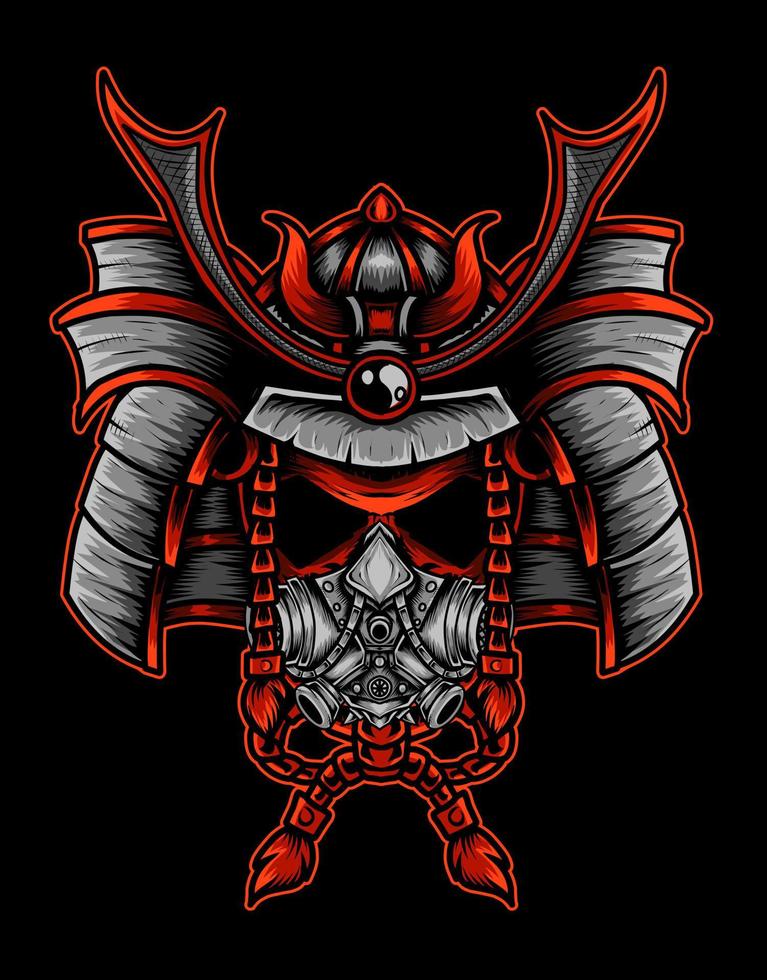 ilustración vectorial máscara de samurai sobre fondo negro vector