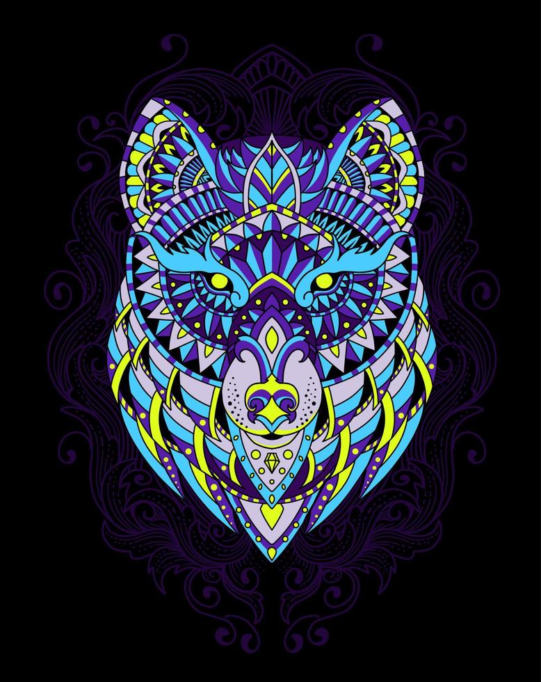 illustration wolf head with mandala zentagle style vector