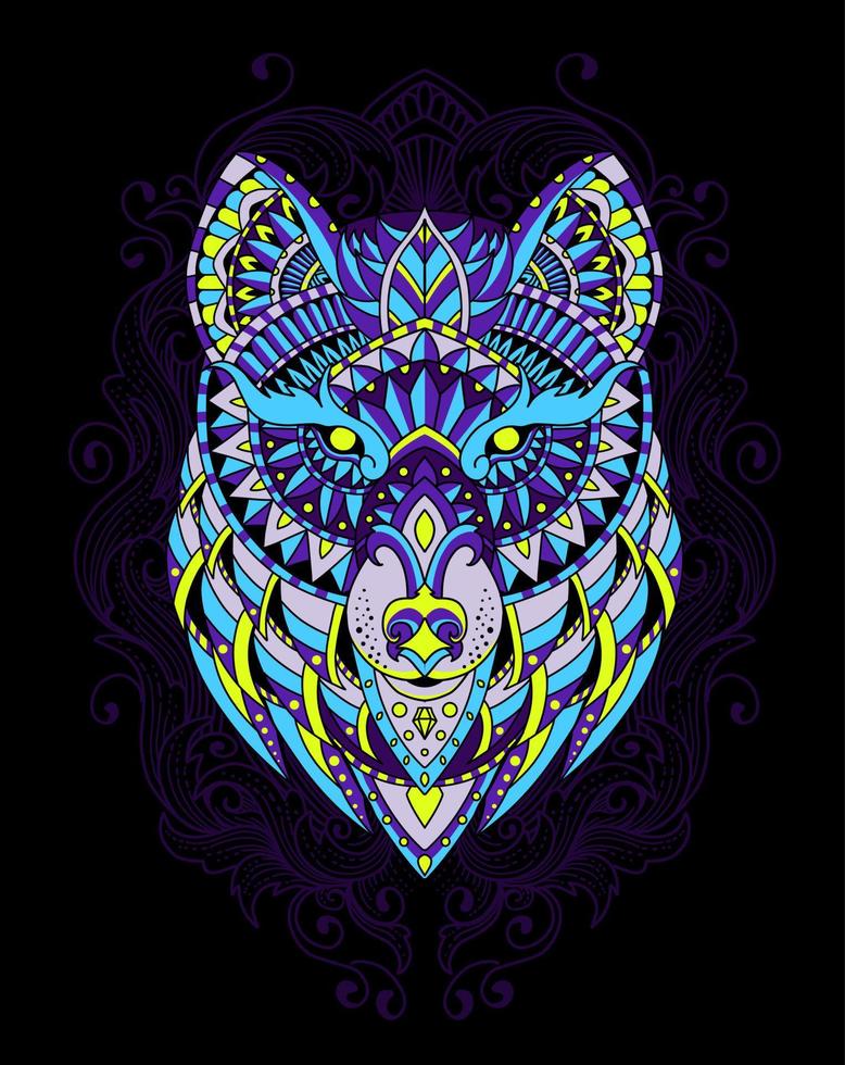 Ilustración cabeza de lobo con estilo mandala zentagle vector