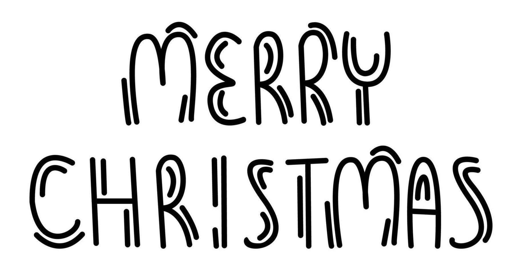 Merry Christmas lettering. Simple hand drawn typography emblem. Winter holiday card or poster template. Vector illustration