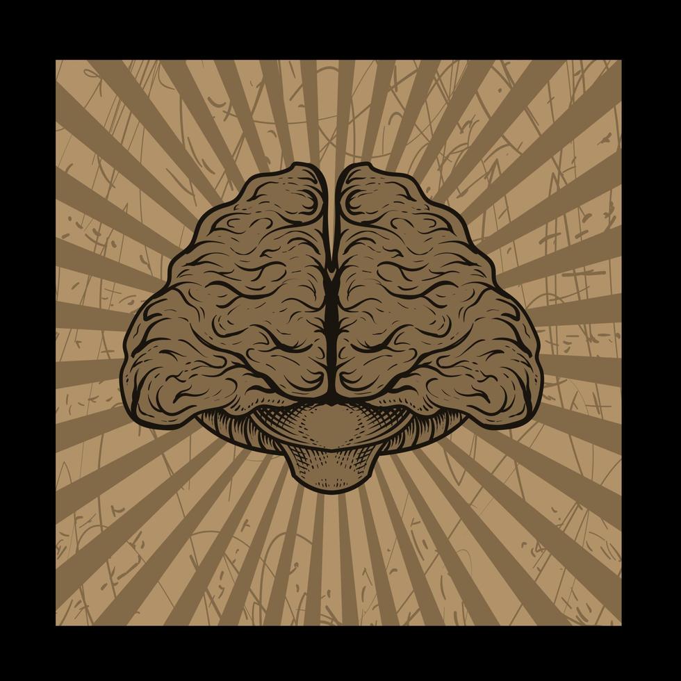 illustration antique brain with engraving style vector