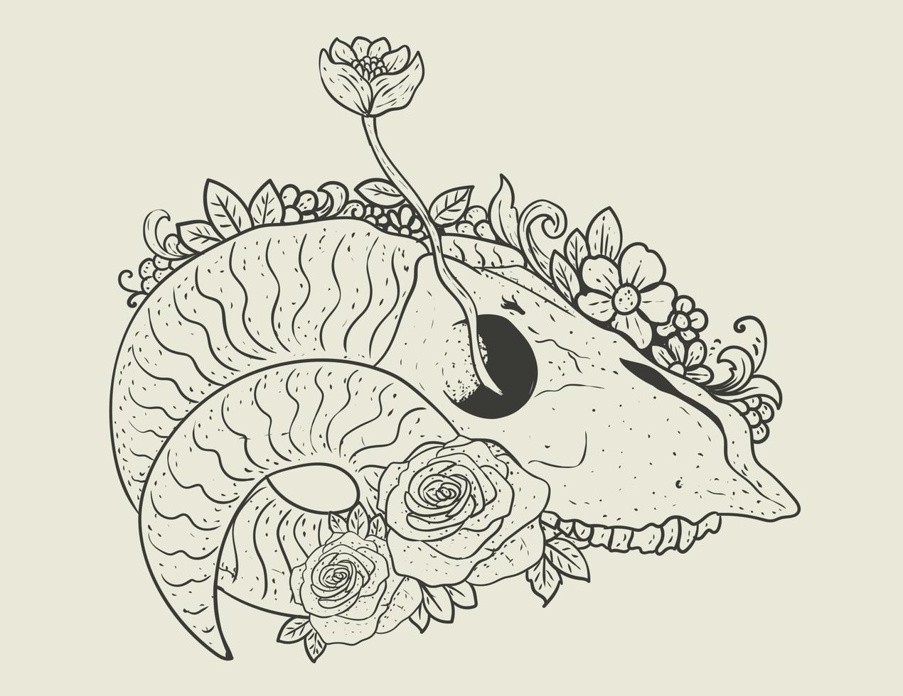 illustration vector goat skull with flower ornament