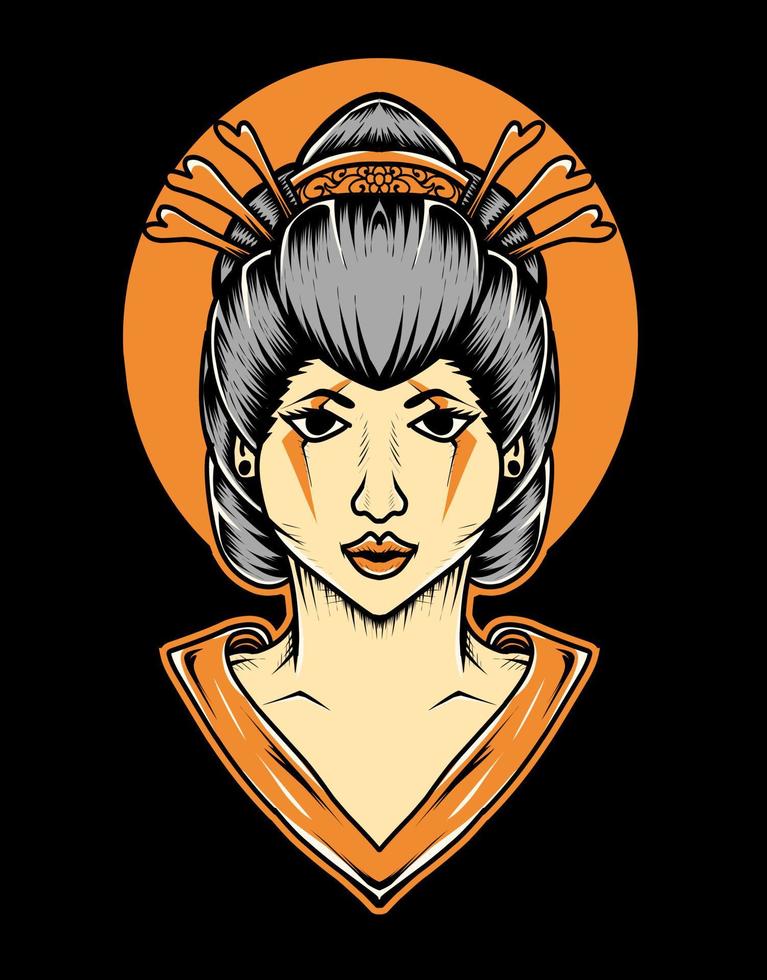 ilustración, vector, geisha, mujer, cabeza vector