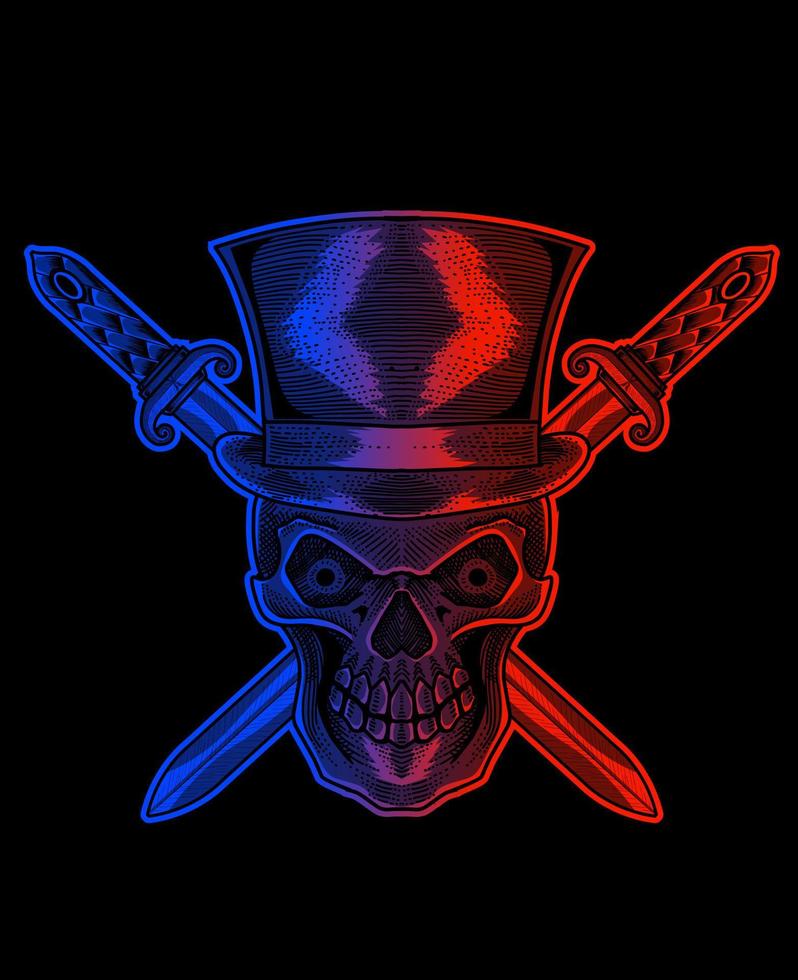 illustration skull hat with two sword vector