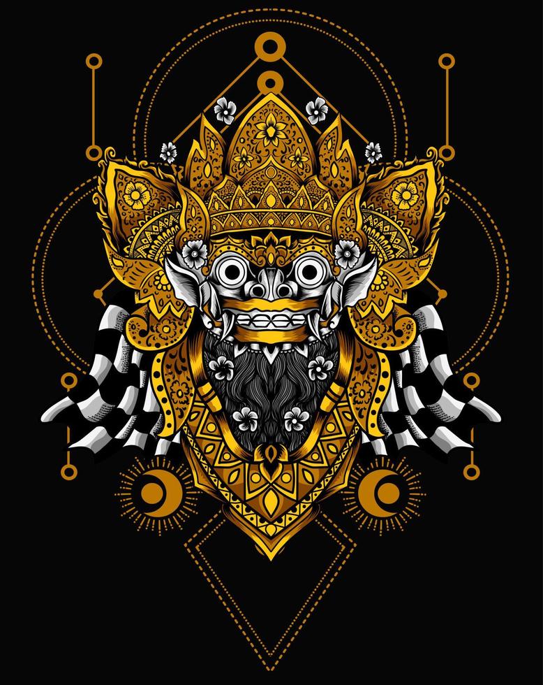 illustration barong head with sacred geometry vector