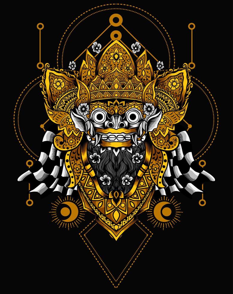 Ilustración cabeza de barong con geometría sagrada vector