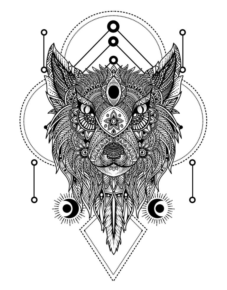 Illustration vector silence wolf with mandala pattern style on white background