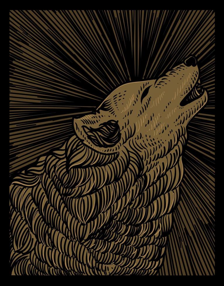 illustration vintage wolf with engraving style vector