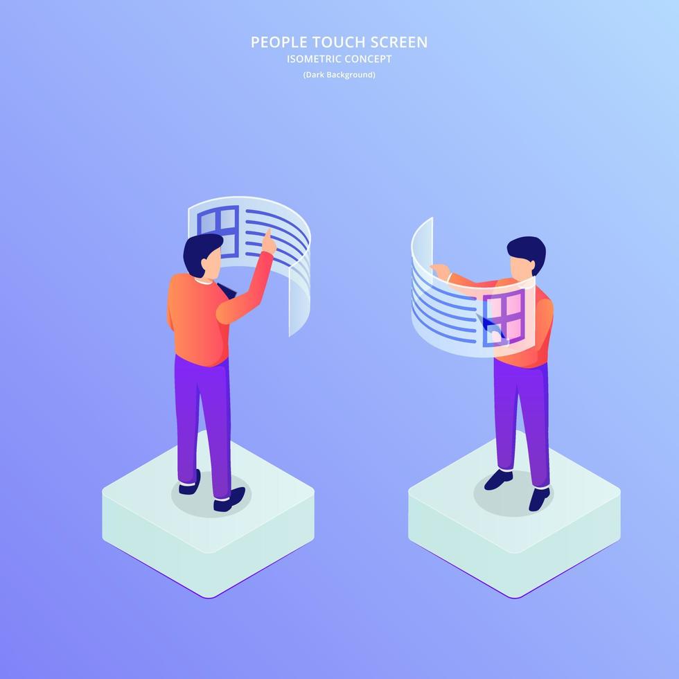 people access data information with hologram touch screen graph and chart with isometric flat style vector