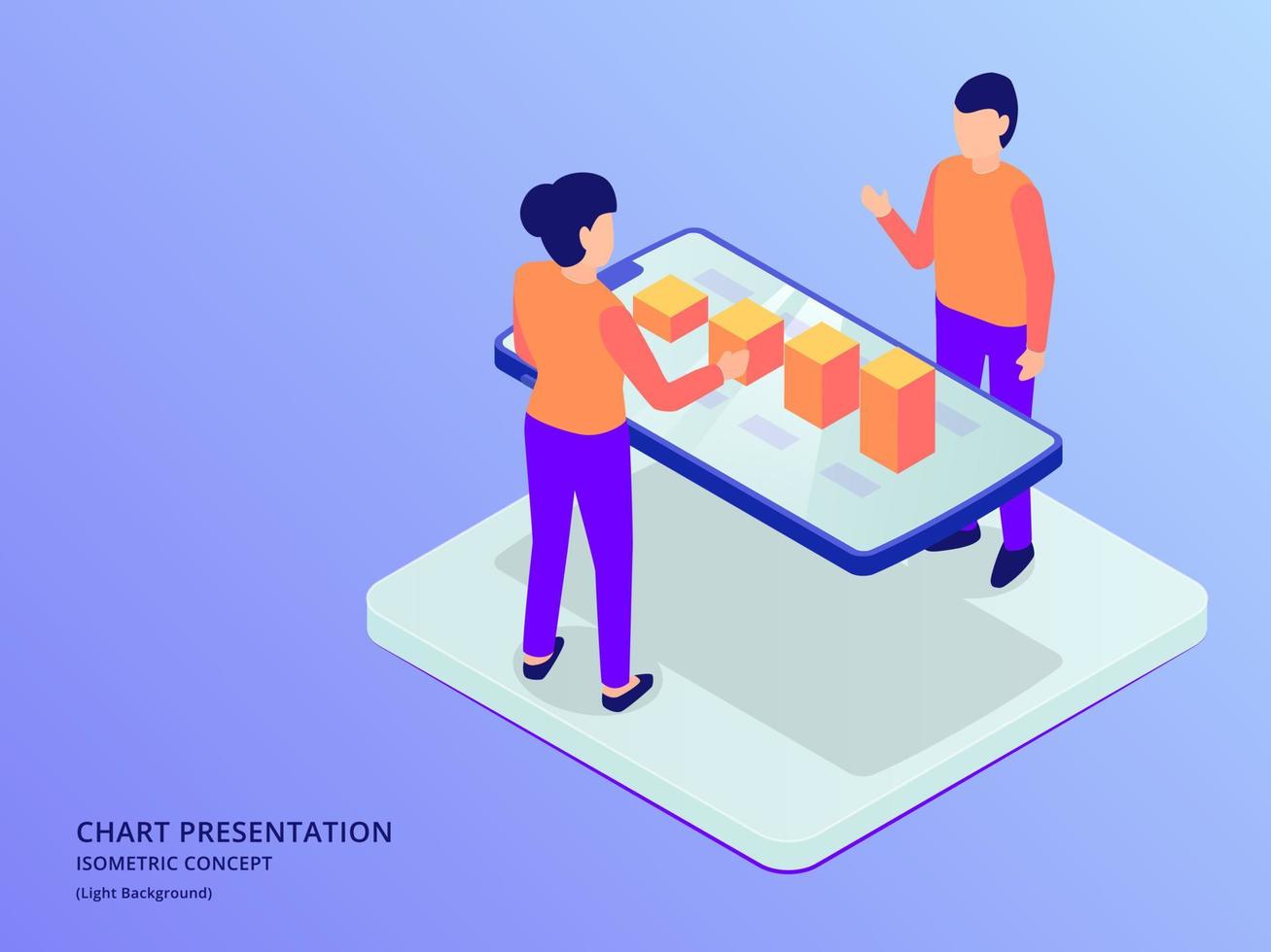 data graph and chart presentation analysis with ar augmented reality on smartphone with isometric flat style vector