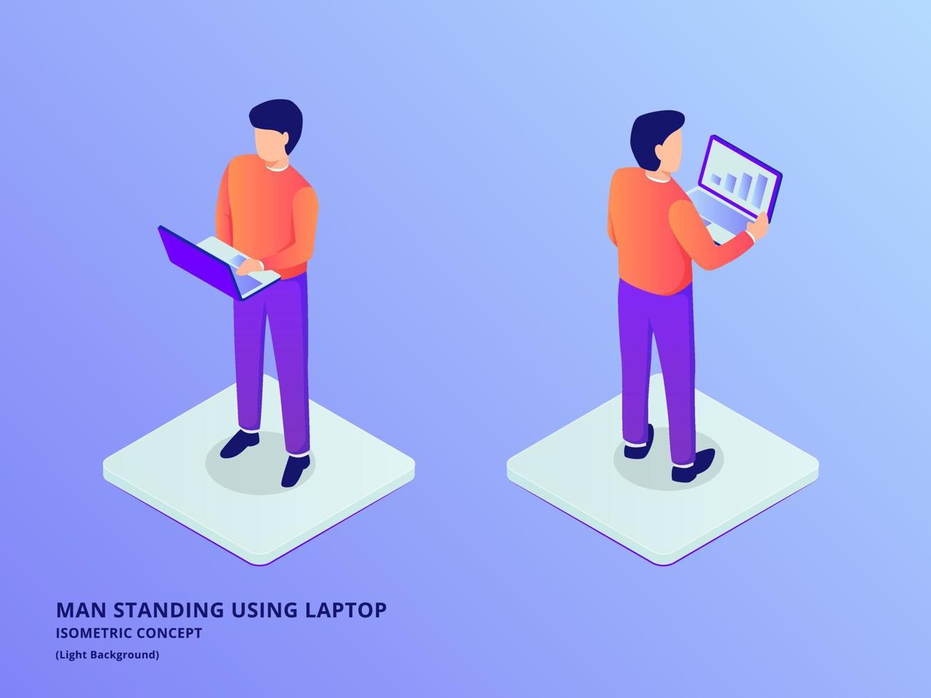 man standing holding laptop or notebook with isometric flat style vector