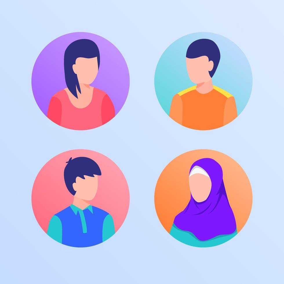 people set collection with man and woman moslem in circle with modern flat style vector