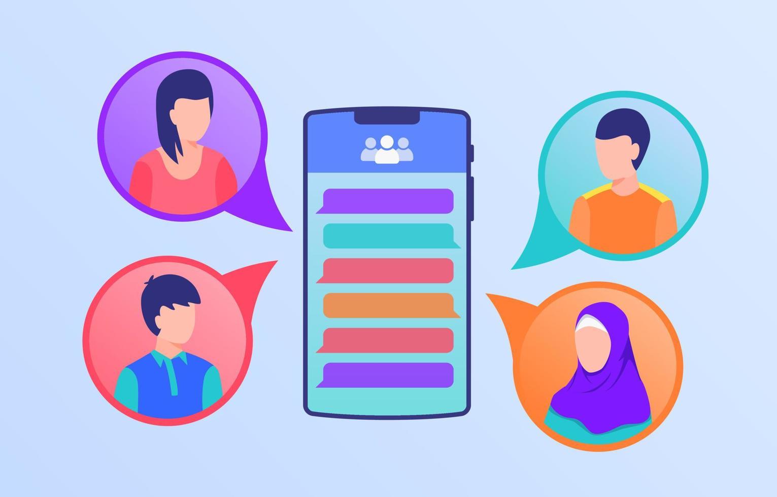 online group discussion concept with people icon and smartphone messaging forum communication vector