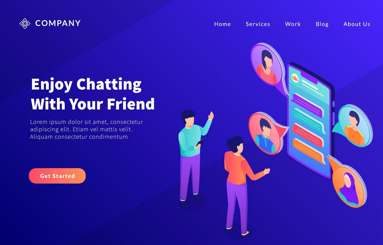 online chatting with friends people for website template or landing homepage vector
