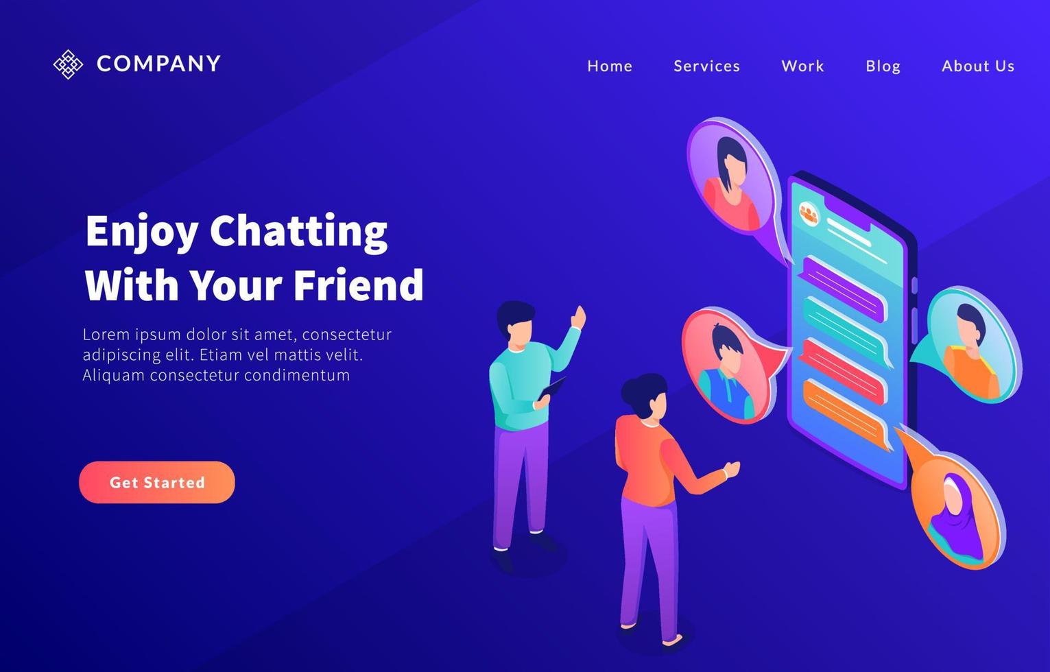 chatear en línea con amigos personas para la plantilla del sitio web o la página de inicio de destino vector