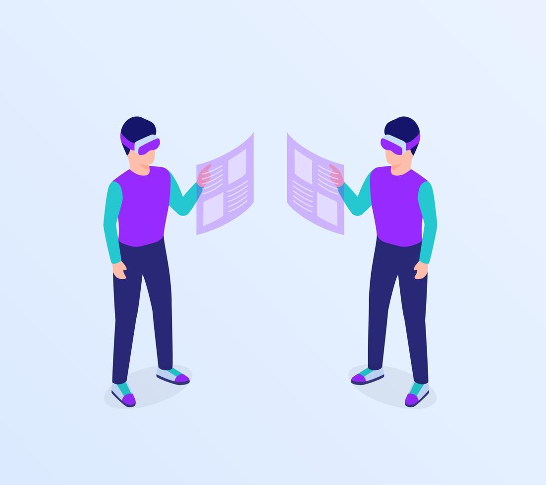 man vr virtual reality glasses access data information concept with isometric flat style vector