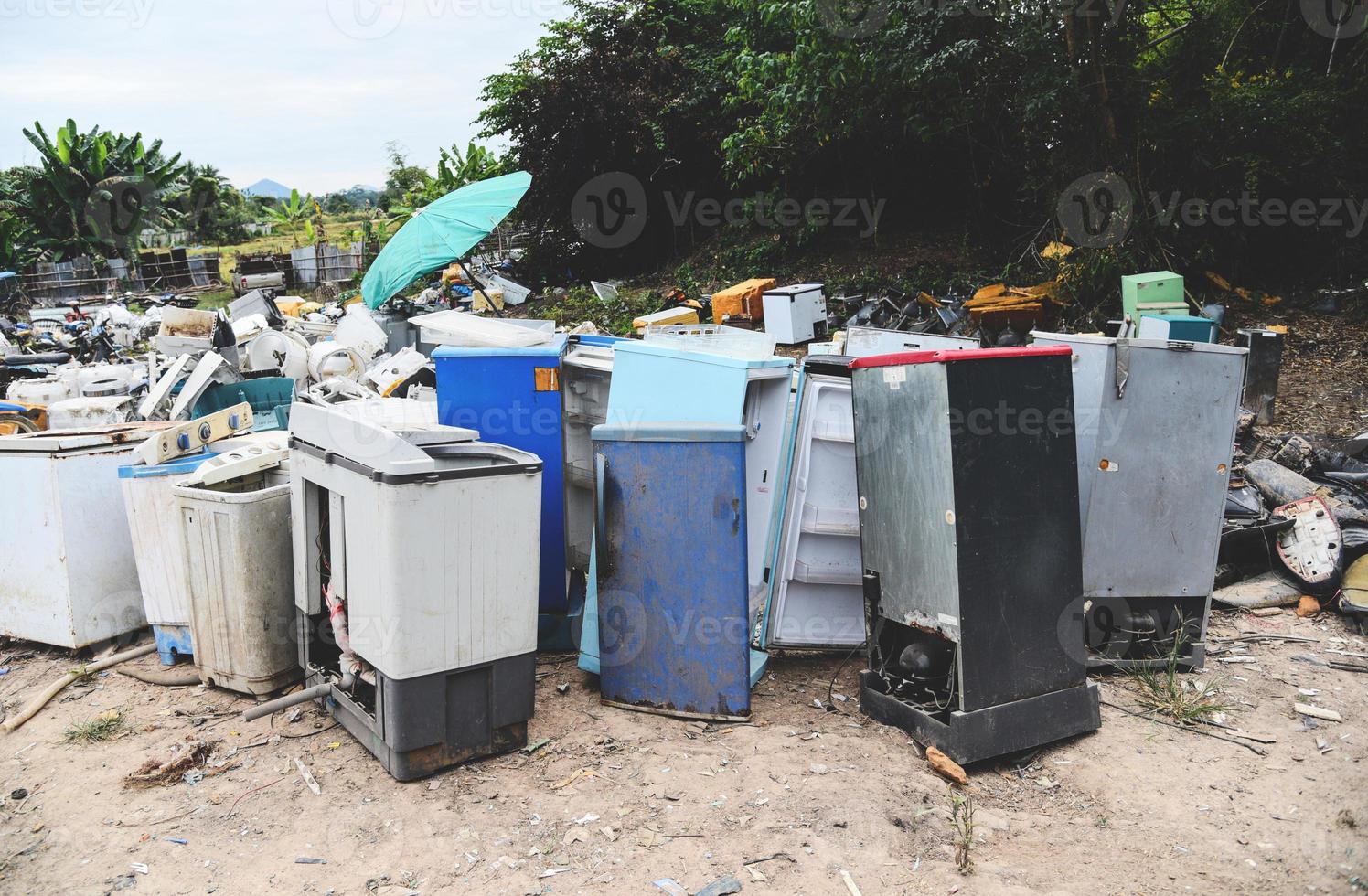 Electronic waste ready for recycling, Pile of used electronic and housewares waste division broken or damage garbage recycling photo