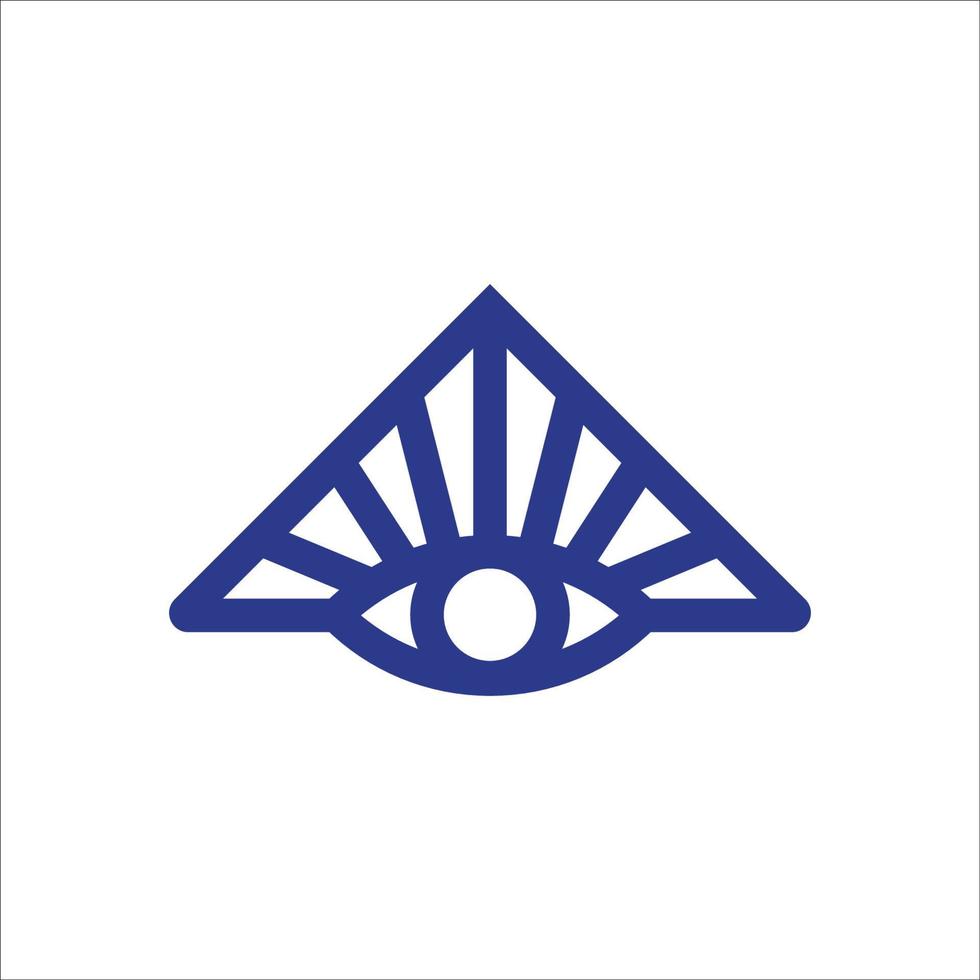 Triangle with bright light effect and eye icon inside vector logo illustration