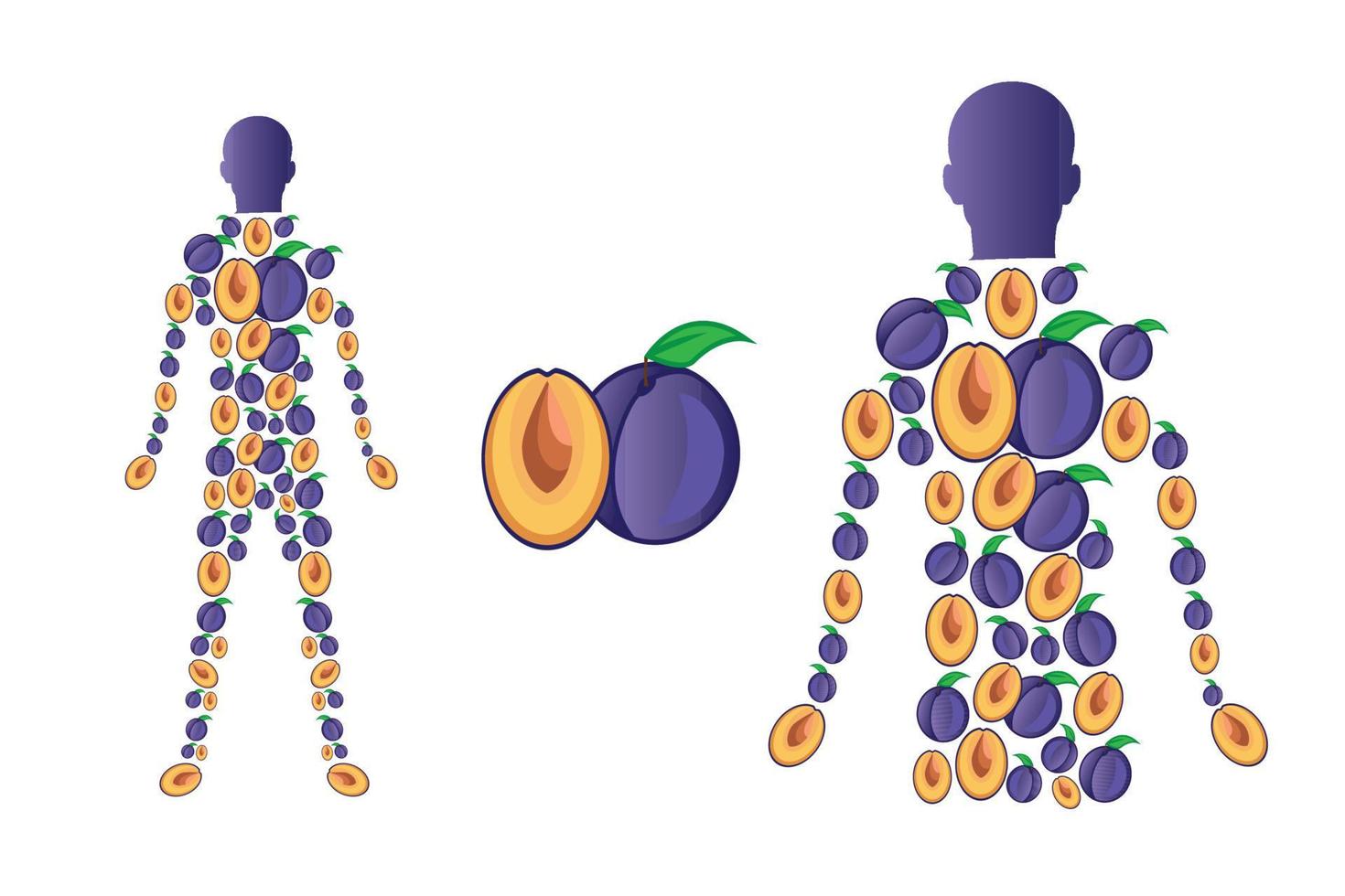 humano con ilustración de diseño en forma de fruta de ciruela vector