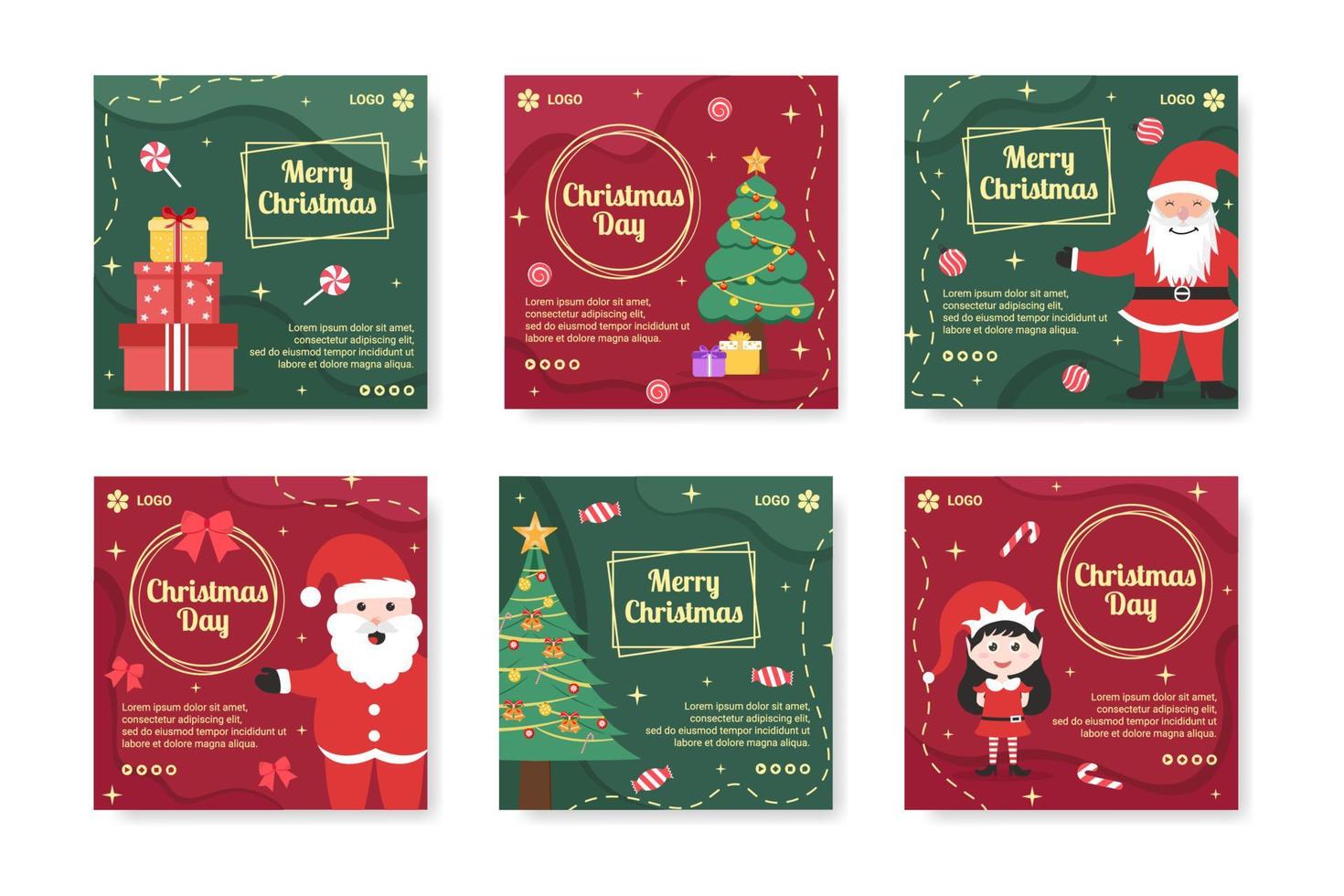 Ilustración de diseño plano de plantilla de publicación de feliz día de Navidad editable de fondo cuadrado adecuado para redes sociales, tarjetas, saludos y anuncios web en Internet vector