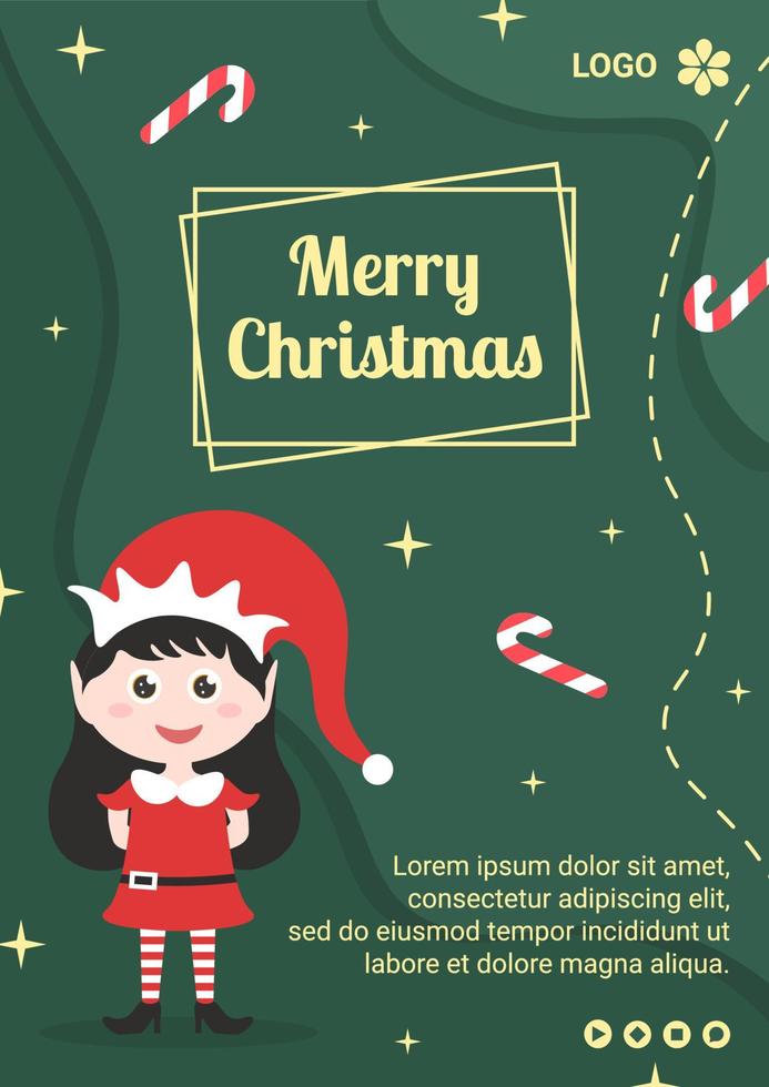 Ilustración de diseño plano de plantilla de volante de feliz día de Navidad editable de fondo cuadrado adecuado para redes sociales, tarjetas, saludos y anuncios web en Internet vector