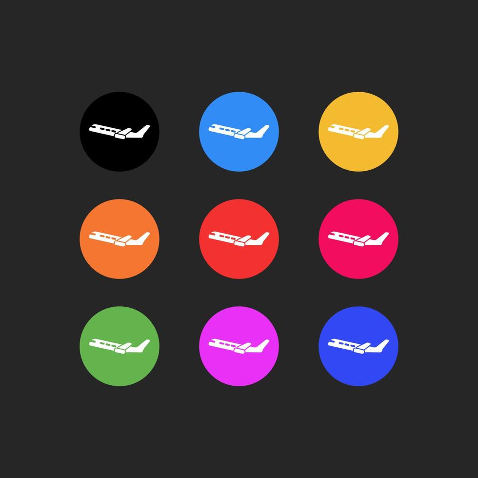 solid style designed airplane icon decorated with round background and preview multiple color options vector