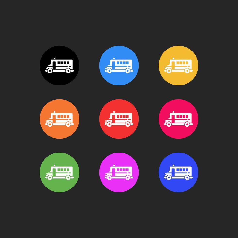 bus icon designed in solid style decorated with round background and preview multiple color options vector