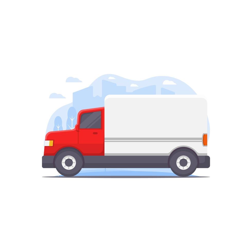 camión de reparto de ilustración vectorial decorado con elementos de ilustración escénica en el tema de la ilustración de camión de reparto en logística vector