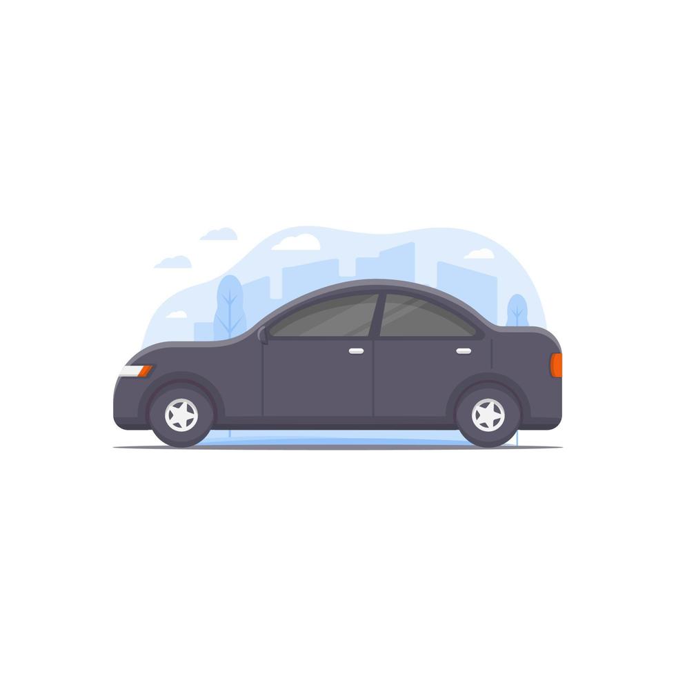 vector illustration of a car designed in black and city scenery illustration elements as the background of the car illustration object